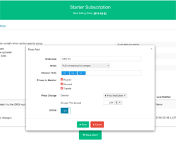 TLD-List ממשק האינטרנט שבו באפשרותך ליצור ולקבוע התראות.